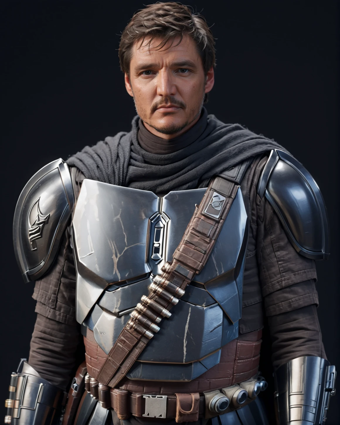 (upper body1.5) hyper-realistic photo of Mandalorian Pedro Pascal <lora:Mandalorian_Din_Djarin_SDXL:1>, helmet removed, 8k uhd, dslr, intense gaze, furrowed brow, dramatic shadows, worn body armor with intricate details, soft lighting, high quality, background of star wars desert planet, intricate details, masterpiece, trending on artstation, realistic, Cinematic, epic, action packed, incredibly detailed and realistic, magnificent, vignette, high budget, bokeh, moody, sharp, highly detailed, concept art, realistic hands, dynamic pose, dynamic shot, fantastic location, majestic cluttered environment, 8k unity render, action shot, skin pores, detailed, detailed face, (vibrant, photorealistic, realistic, dramatic, dark, sharp focus, 8k), (intricate:1.5), (highly detailed:1.4), octane render, sharp focus, art by artgerm, (loish:0.23) , wlop ilya kuvshinov, and greg rutkowski and alphonse mucha gracias, (global illumination, studio light, volumetric light)