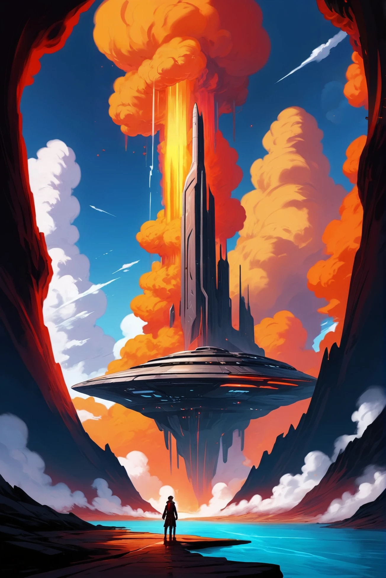anime style digital painting, far future scifi, Magma Rivers,gargantuan fantasy cloud city beyond the beginning of reality<lora:EnvyStarlightAnime07:1> <lora:EnvyHiresFixXL01:0:hr=1>