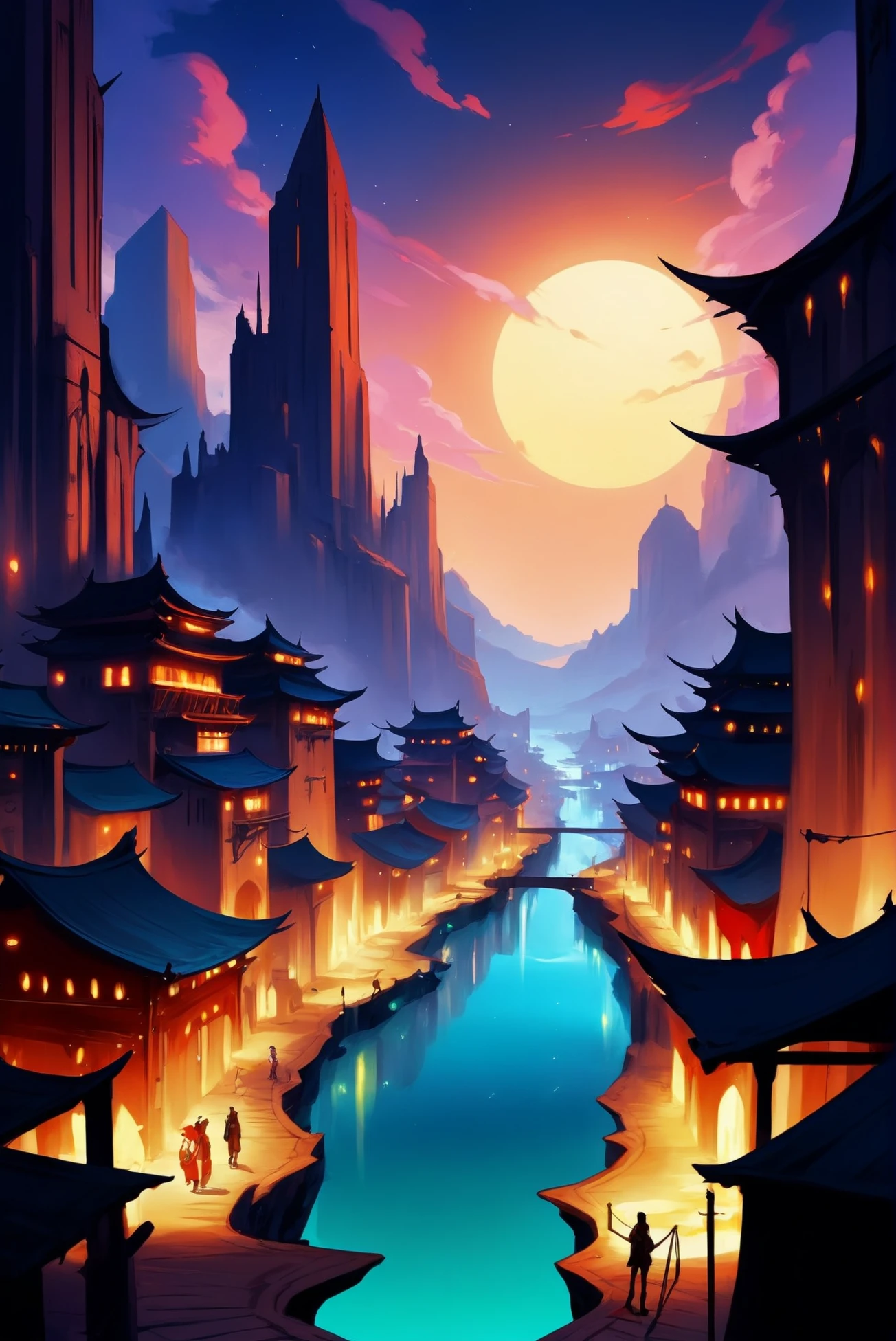 anime style digital painting, epic fantasy, scifi city,Land of Eternal Night<lora:EnvyStarlightAnime07:1> <lora:EnvyHiresFixXL01:0:hr=1>