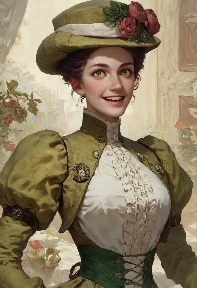 score_9, score_8_up, score_7_up, score_6_up,1girl, half length shot, Hasselblad, fujifilm color photo of gorgeous young woman wearing layered intricate, pastel green and cream puffy blouse, dress, jacket and hat, emerald piping, meeting Count Dracula, 1890_dr3ss, excited, big covered breasts, slim waist, black updo, Romanian village in background <lora:Belle_Epoque_Dresses_1880-1914_Pony:1> <lora:Concept Art Twilight Style SDXL_LoRA_Pony Diffusion V6 XL:0.8> concept art