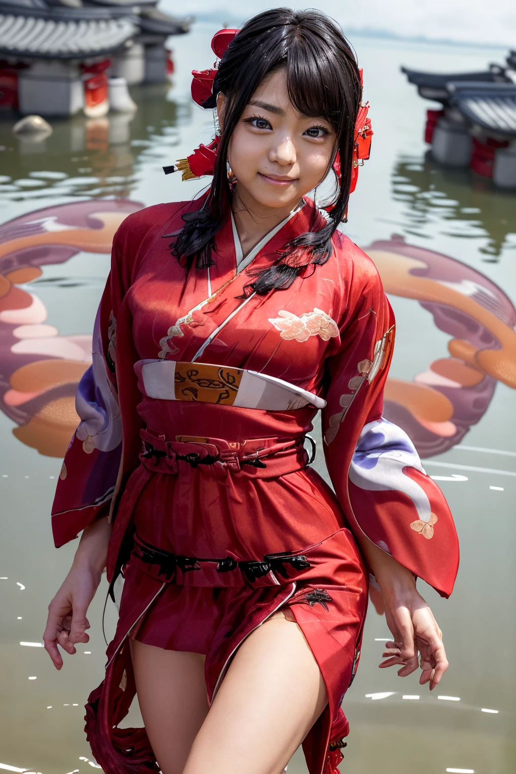 best quality, photorealistic, 8k, high res, 1girl, woman, (skindentation), (professional lighting), (portrait:0.6), (red kimono dress:2), gorgeous, ((black hair)), (medium hair:1.4), (floating hair:1.6), (1girl eyes looking at viewer:1.5), ((looking at viewer:1.6)), (looking at the camera), photorealistic, (bokeh), (portait:0.6), (dynamic pose:1.2), masterpiece, intricate, realistic, sharp focus, award-winning photograph, sfw, (smile:1),
<lora:shizukanakamuralora:1>shizukanakamuralora