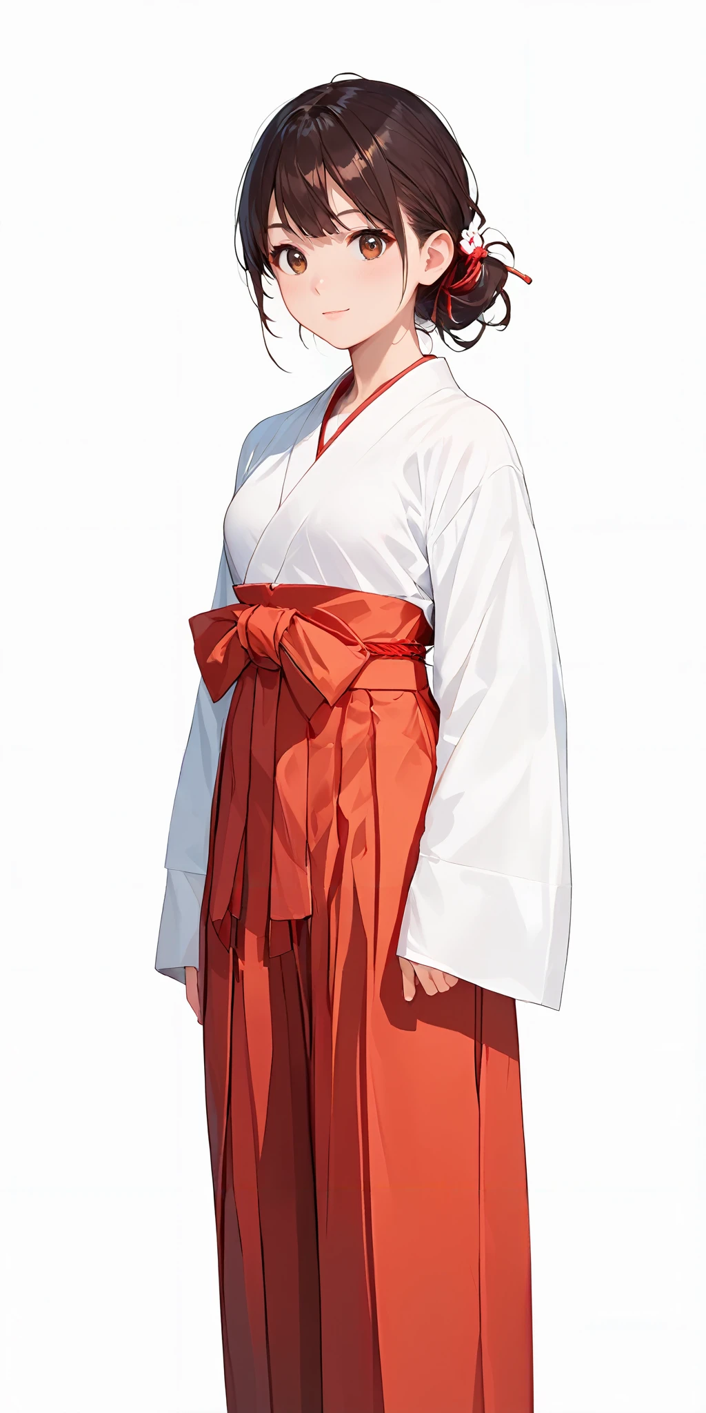 score_9, score_8_up, score_7_up,source_anime, high res image,masterpiece,best quality,girl,cowboy shot,cute face,simple background,<lora:miko_Pony_V1.0:1.1>  jyojifuku, miko,red hakama