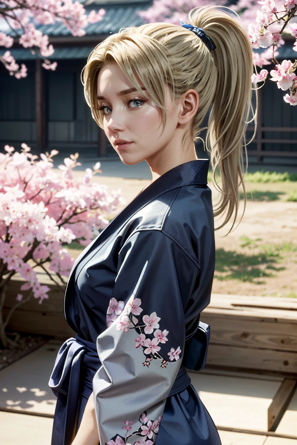 ((ultra detailed, masterpiece, absurdres))
 <lora:MKSonya:0.8>
MKSonya, 1girl, ponytail, long hair, blonde hair, looking at viewer, yukata, japan, cherry blossoms, hair ornament