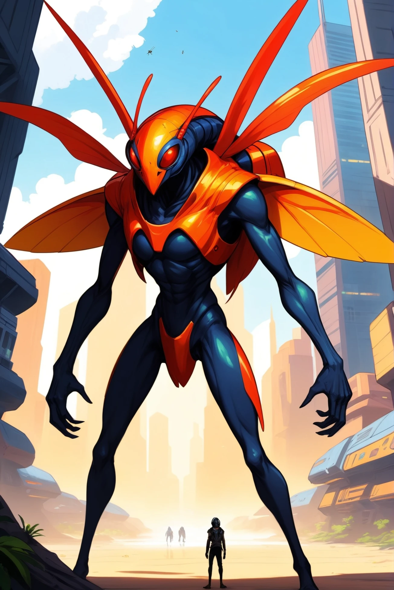 anime style digital painting, far future scifi, epic fantasy city outside of the multiverse, a creature called insectoid dirtwoozle<lora:EnvyStarlightAnime07:1> <lora:EnvyHiresFixXL01:0:hr=1>