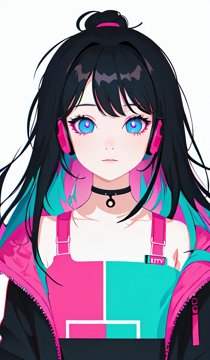 material design minimalist logo for an online store that sells art by elokitty. cute cyberpunk kawaii aesthetic. vector art illustration, girl, made with illustrator, trending on artstation hq, deviantart, vibrant colors, digital art, logotype, 8 k post - processing, smooth, clear lines, sharp focus, winning award masterpiece