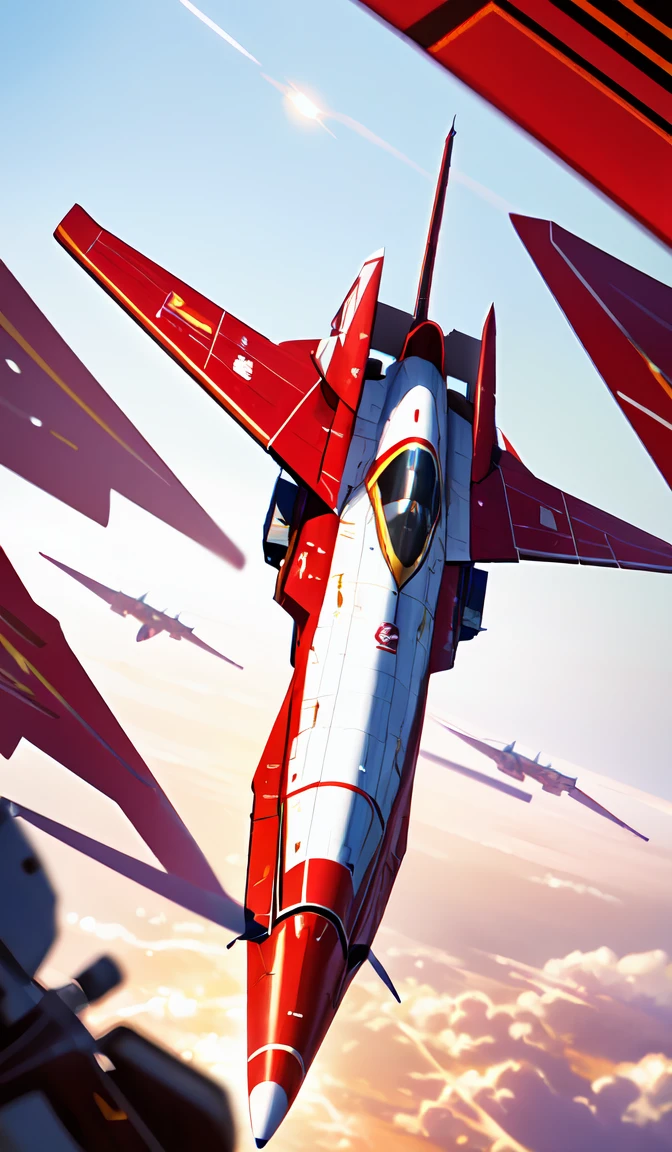 a (red and white:1.2) fighter starship flying in space,abstract dream, space, intricate, grand scale, alone, cinematic film still, insane detail, sharp focus, depth of field, realistic lighting, (realistic perspective), complex, (multiple subjects), 4k HDR,
