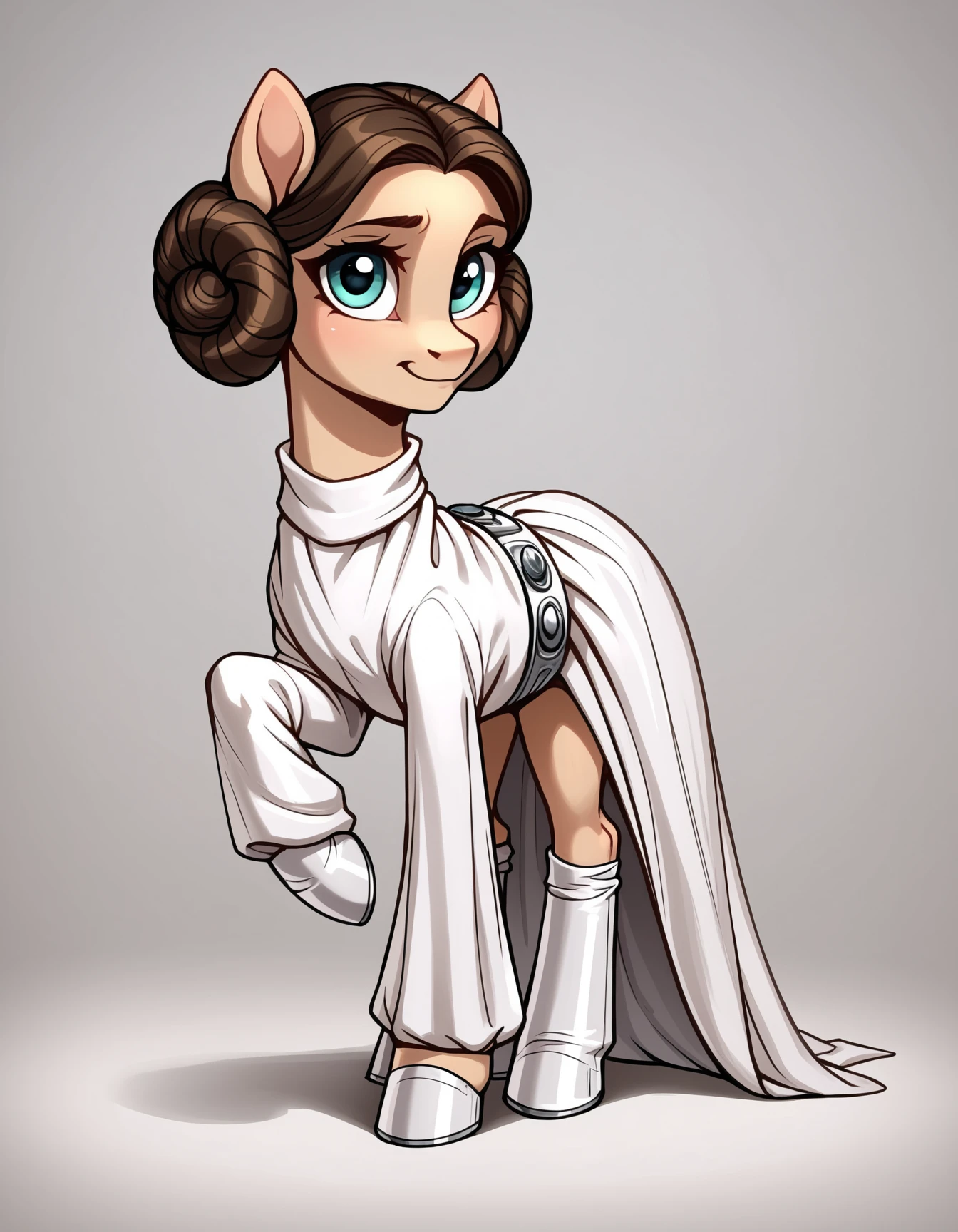 score_9, score_8_up, score_7_up, score_6_up, score_5_up, score_4_up,  
source: illustration, Leia_Organa,star wars theme, expressive, full body, pony, feral, cute, beautiful, pretty,wearing a white dress, (at a tatoine, appocalyptic landscape :1.1),brown hair,brown fur, highly detailed, intricate details, digital art, perfect anatomy, perfect proportions, 4k, (dynamic pose:1.25),