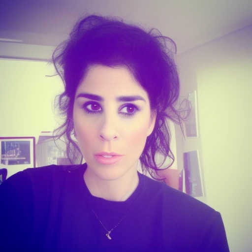 sarahkatesilverman, looking at viewer, lips, messy hair