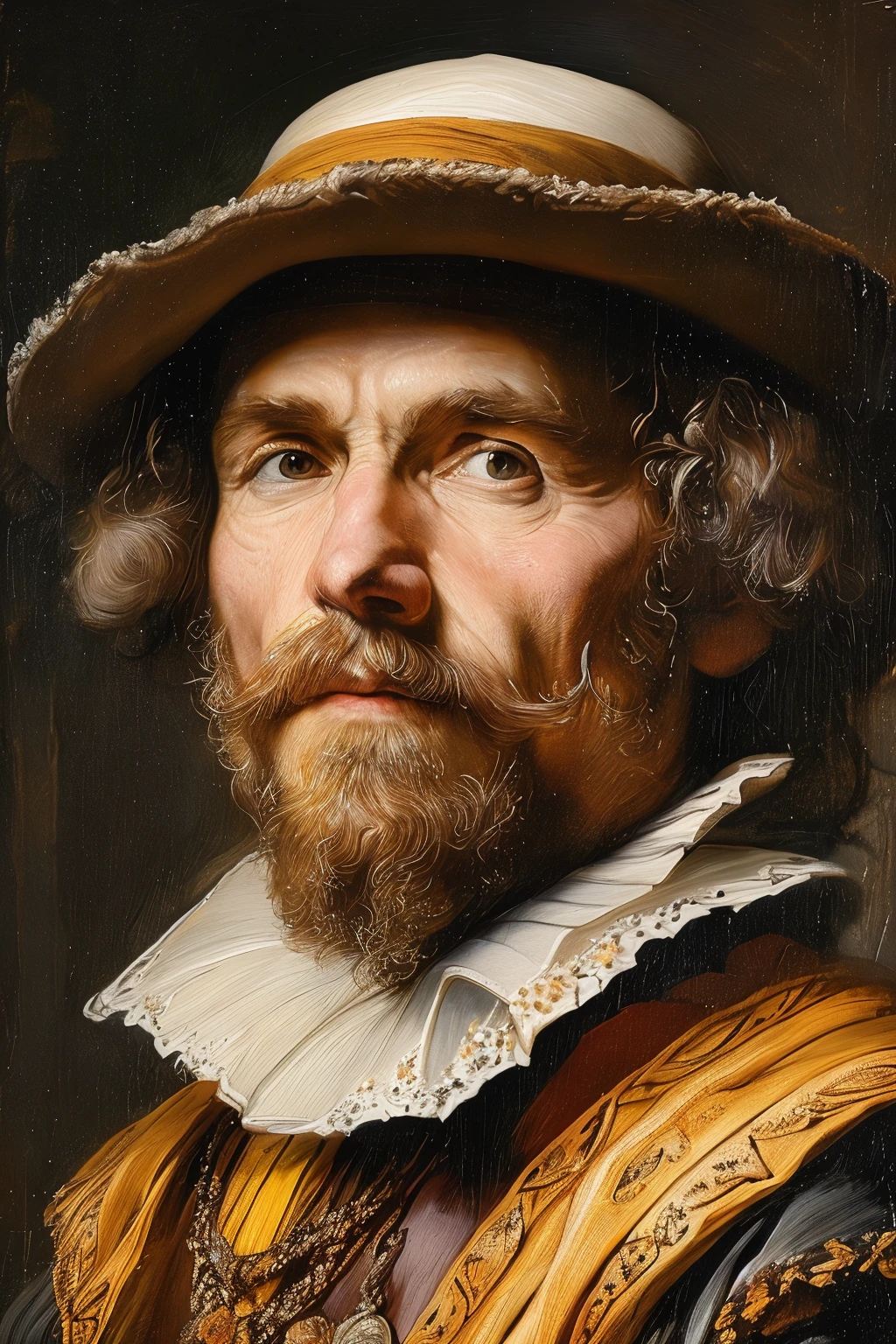 masterpiece,best quality,<lora:tbh135-:1>,portrait of man,illustration,style of Rembrandt,oil painting,