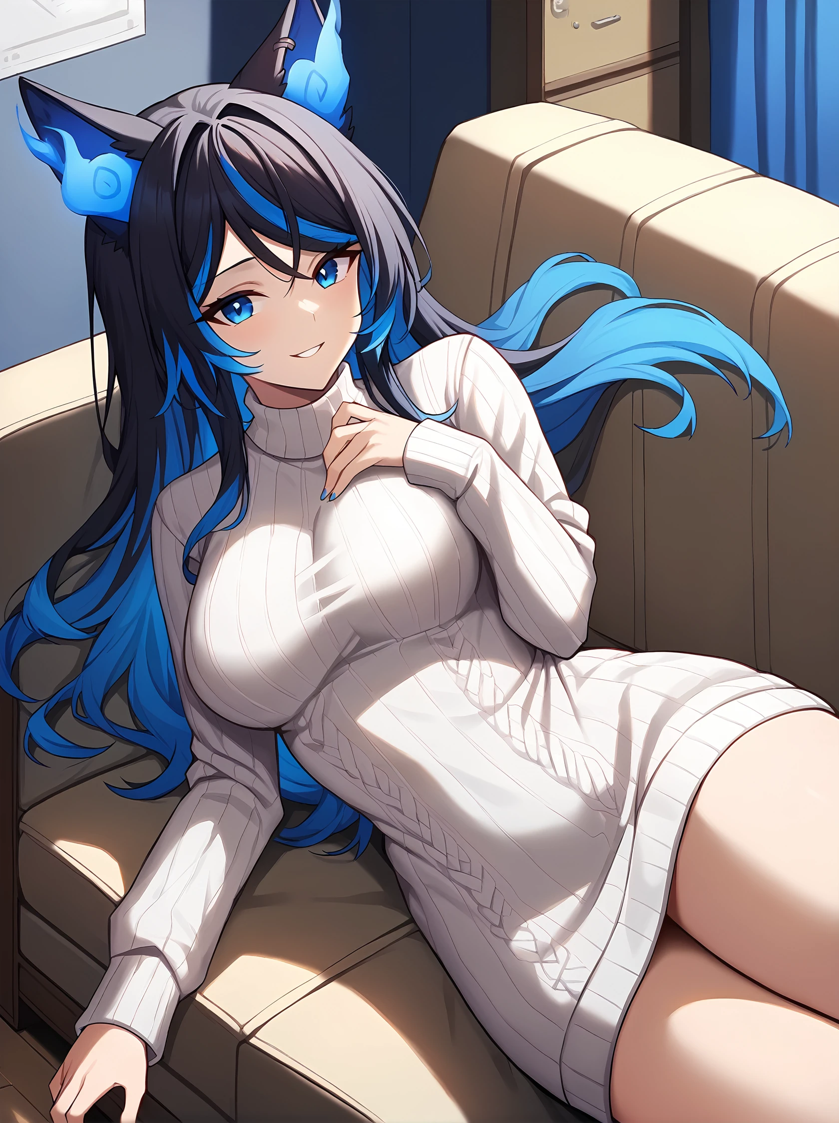score_9,
<lora:sinder_v1_pruned:1>, sinderblue,
1girl, solo,
sweater dress,
smile, on couch, lying,
indoors,
high resolution, Masterpiece, detailed
