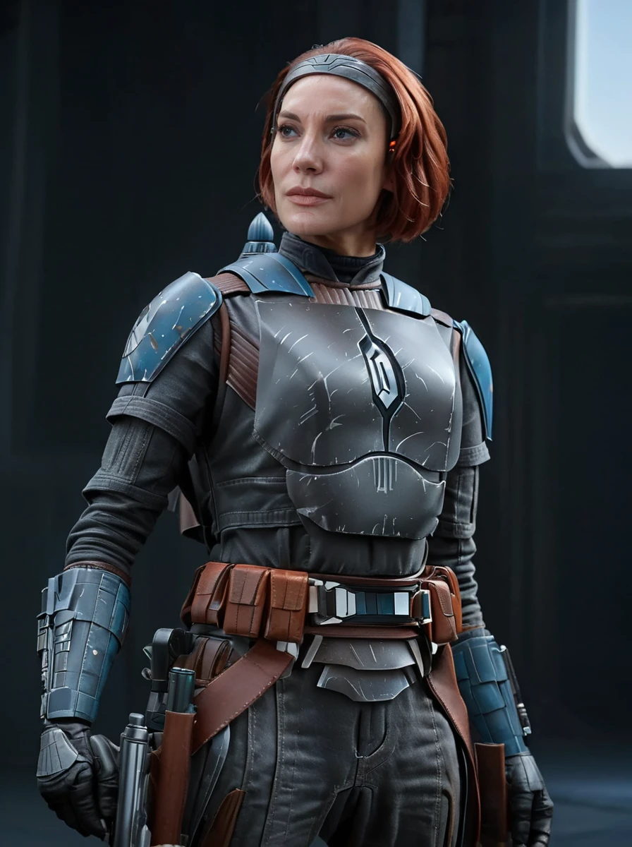 (upper body1.5) Hyper-realistic shot of Bo-Katan Kryse Mandalorian <lora:Bo-Katan_Kryse_Mandalorian_Queen:0.9> aiming handguns in both <lora:Perfect Hands:0.8> Perfect Hands, weathered and rugged armor with brown leather boots, intense gaze, furrowed brow, dramatic shadows, worn body armor with intricate details, (((dynamic action pose shooting a handgun))), 8k uhd, dslr, soft lighting, high quality, background of star wars desert planet, intricate details, masterpiece, trending on artstation, realistic, Cinematic, epic, action packed, incredibly detailed and realistic, magnificent, vignette, high budget, bokeh, moody, sharp, highly detailed, concept art, realistic hands, dynamic pose, dynamic shot, fantastic location, majestic cluttered environment, 8k unity render, action shot, skin pores, detailed, detailed face, (vibrant, photorealistic, realistic, dramatic, dark, sharp focus, 8k), (intricate:1.5), (highly detailed:1.4), octane render, sharp focus, art by artgerm, (loish:0.23) , wlop ilya kuvshinov, and greg rutkowski and alphonse mucha gracias, (global illumination, studio light, volumetric light)