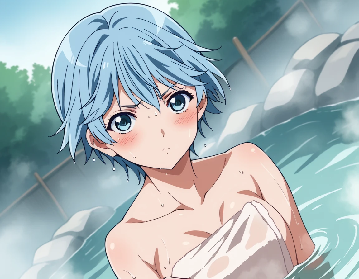 score_9, score_8_up, score_7_up, source_anime,
fuukaakitsuki, <lora:fuuka-akitsuki-s1-ponyxl-lora-nochekaiser:1>,
fuuka akitsuki, short hair, blue eyes, blue hair,
nude, naked, 
outdoors, onsen, towel, naked towel, steam, bathing, nude cover, partially submerged, water, bath, steam censor, wet towel, blush,
solo, dutch angle, looking at viewer, cowboy shot,