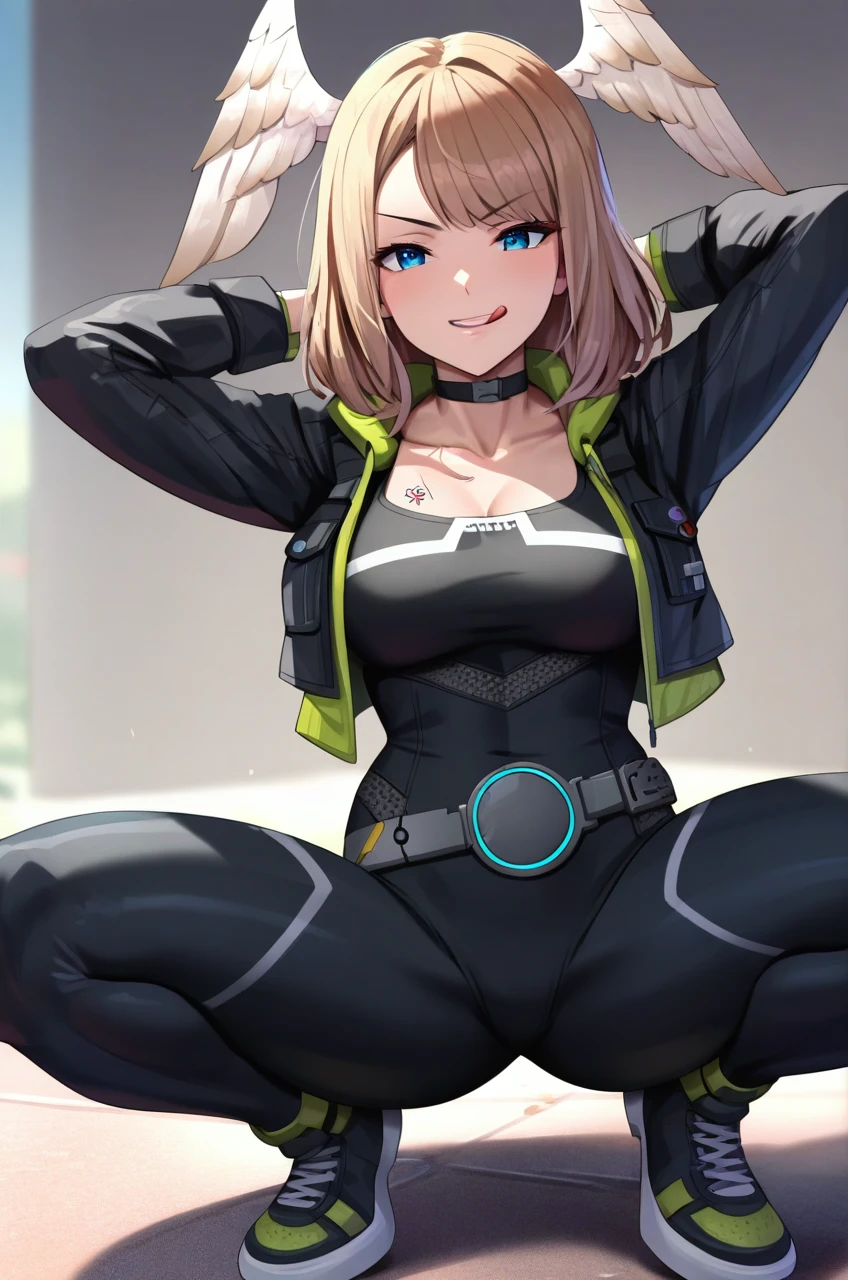 1girl, <lora:eunie_xb_PONY_v1:1>, (eunie_xb), solo, (medium breasts:0.9), (sagging breasts:0.2), medium hair, head wings, black bodysuit, open jacket, black jacket, belt, (leaning_back:1.1), (pov:1.1), (half-closed eyes, evil smile:1.1), cowboy shot, cute,
best quality, masterpiece, (score_9), (score_8_up), (score_7_up), source_anime, anime, anime screencap, anime coloring,