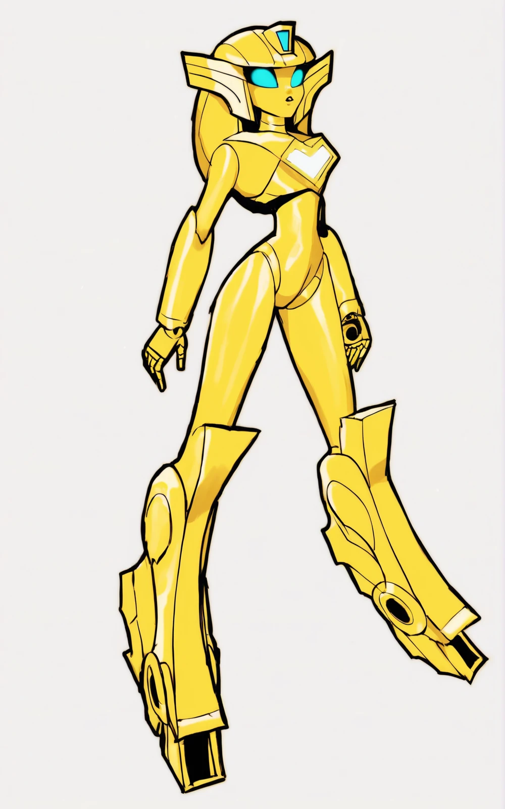 score_9, score_8_up, score_7_up,((best quality)), absurdres,((full body)), <lora:3d-2d:0.8>, <lora:CorusPXL:0.8>,CorusPXL,robot, blue eyes, science fiction,mecha,yellow skin,slim,white background,yellow armor,slim
