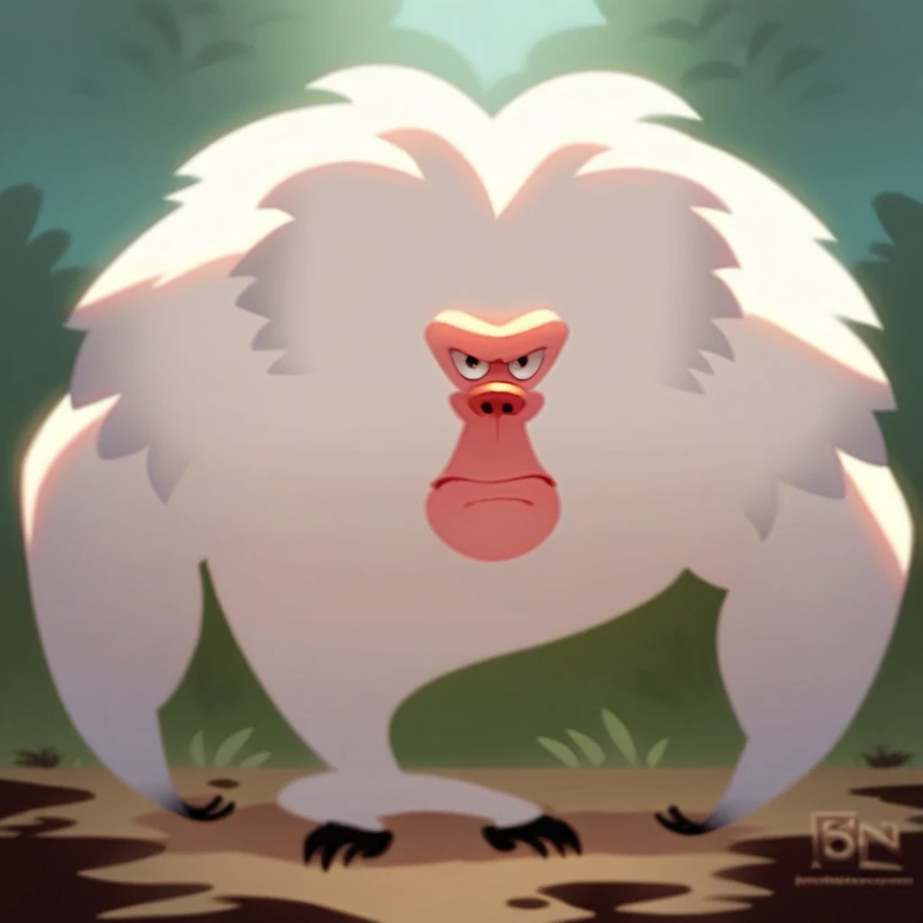 score_9, score_8_up, score_7_up, score_6_up, score_5_up BREAK Baboon, white fur, primate, villain, 1boy, solo, arms down, frown, looking at viewer BREAK forest