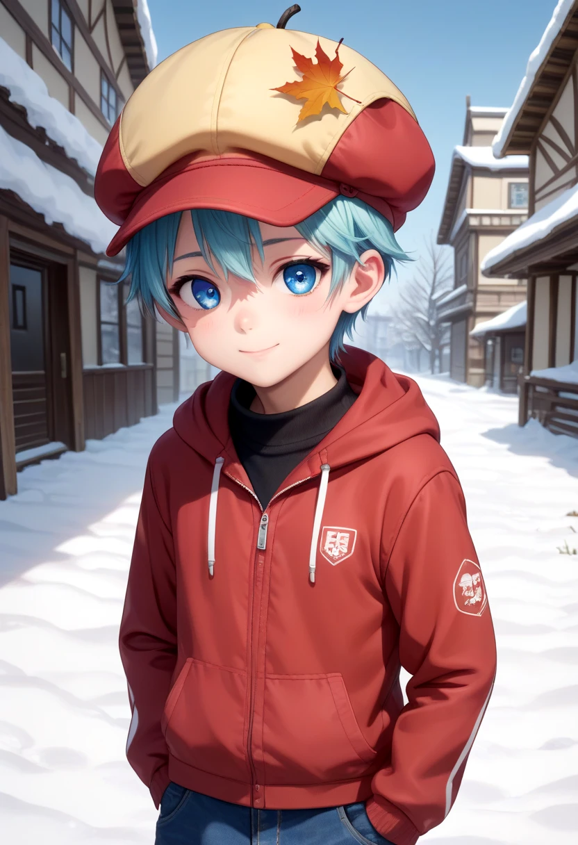 score_9, score_8_up, score_7_up, detailed eyes, autumn leaf, snowy, village, BREAK
straight on shot, standing,
<lora:cacd-pony-BASE:0.75> aoi, 1boy, (blue hair:1.2), polo shirt, smile, male, male focus, closed mouth, captains hat, blue eyes,
looking at viewer,male, male focus, blue hair, inside, corridors, petite, vivid colors, petite, cute, young, masterpiece, high quality, very_high_resolution, large_filesize, full color, detailed face,