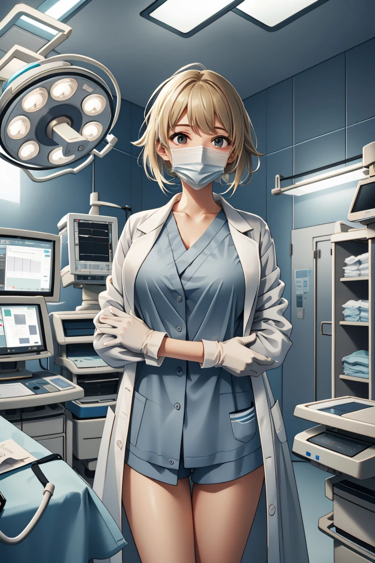 (RAW photo, best quality), operating room, overhead surgical light,blurred background, focused, dithering,backlighting,
 <lora:doctor_surgery_V1.0-000005:0.9> doctor_in_surgery, surgical mask, 1girl, indoors, labcoat, gloves, looking at viewer, doctor,
 <lora:gundam_hoshino:0.52> hoshino fumina, 1girl, large_breasts, looking_at_viewer,blonde hair