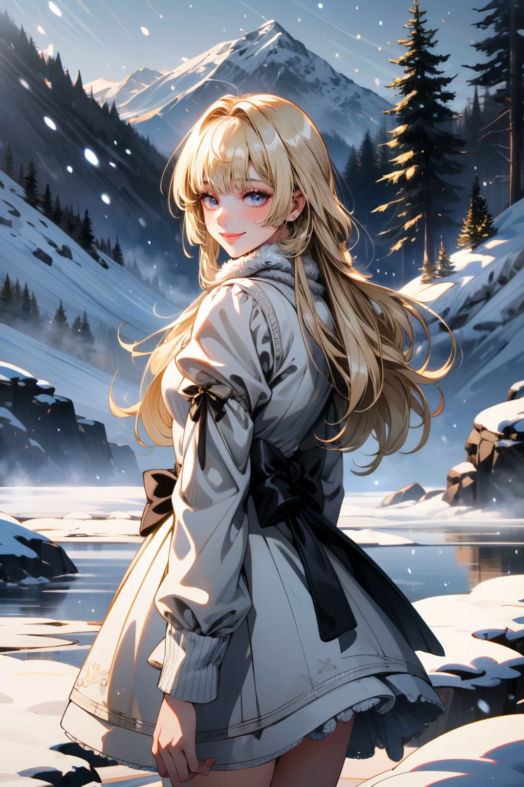 ((ultra detailed, masterpiece, absurdres))
 <lora:TKLili:0.8>
TKLili, 1girl, blonde hair, long hair, blunt bangs, in a winter wonderland, cowboy shot, winter clothing, smile