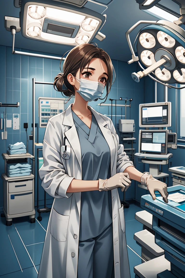 (RAW photo, best quality), operating room, overhead surgical light,blurred background, focused, dithering,backlighting,
 <lora:doctor_surgery_V1.0-000005:0.9> doctor_in_surgery, surgical mask, 1girl, indoors, labcoat, gloves, looking at viewer, doctor,
 <lora:Ayano Miyamori_PrivateNurse_V1.0:0.58> ayano_pnurse,brown_hair,brown_eyes,