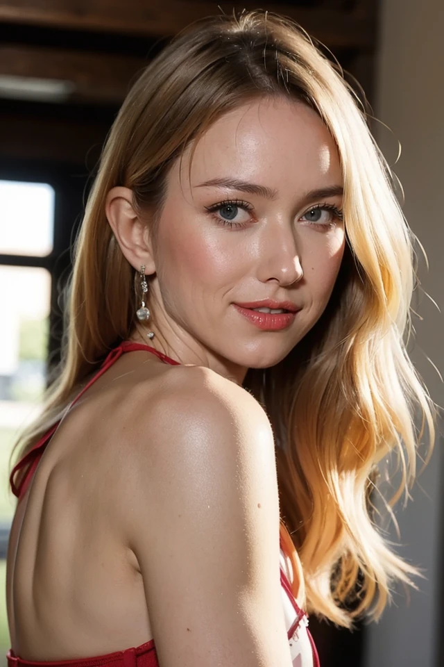 blonde hair,1girl,blue eyes,looking at viewer,long hair,parted lips,smile,jewelry,bare shoulders,realistic,upper body,breasts,lips,from side,
best quality,masterpiece,illustration,CG,unity,8k wallpaper,Amazing,finely detail,masterpiece,official art,incredibly absurdres,huge filesize,ultra-detailed,highres,extremely detailed,beautiful detailed girl,realistic,,<lora:Naomi Watts_20240518105555:0.8>