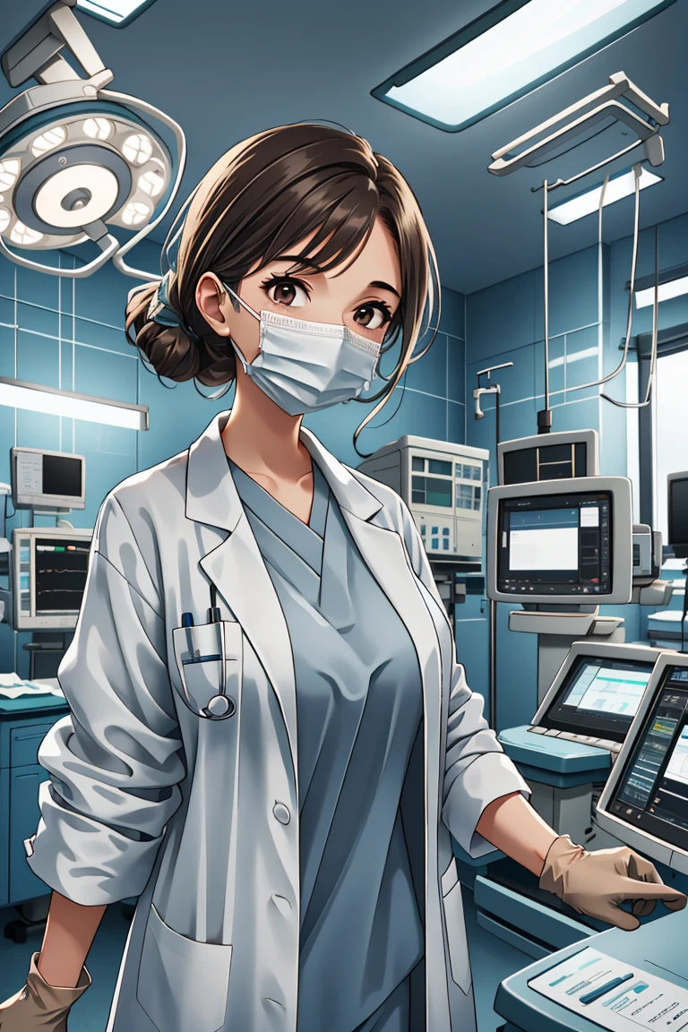 (RAW photo, best quality), operating room, overhead surgical light,blurred background, focused, dithering,backlighting,
 <lora:doctor_surgery_V1.0-000005:0.9> doctor_in_surgery, surgical mask, 1girl, indoors, labcoat, gloves, looking at viewer, doctor,
 <lora:Ayano Miyamori_PrivateNurse_V1.0:0.58> ayano_pnurse,brown_hair,brown_eyes,