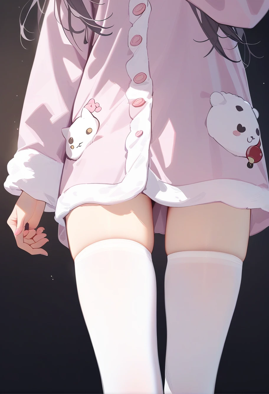 staekinglight,1girl,solo,pajamas,thighhighs,newest,medium quality,general,masterpiece,<lora:nai3animation_v2.6.1:1>,lower_body,