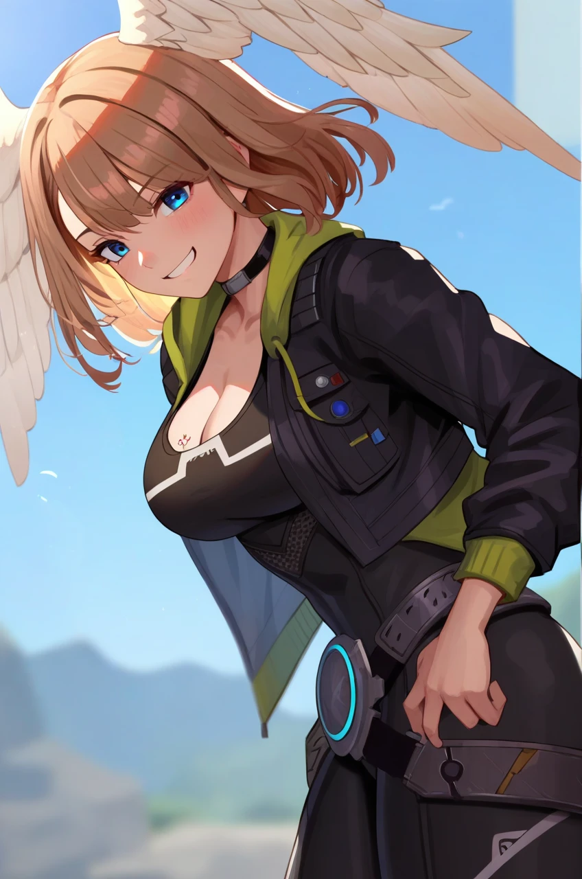 1girl, <lora:eunie_xb_PONY_v1:1>, (eunie_xb), solo, (medium breasts:0.9), (sagging breasts:0.2), medium hair, head wings, black bodysuit, open jacket, black jacket, belt, (fetal_position:1.1), (from_side:1.1), (evil smile:1.1), cowboy shot, cute,
best quality, masterpiece, (score_9), (score_8_up), (score_7_up), source_anime, anime, anime screencap, anime coloring,