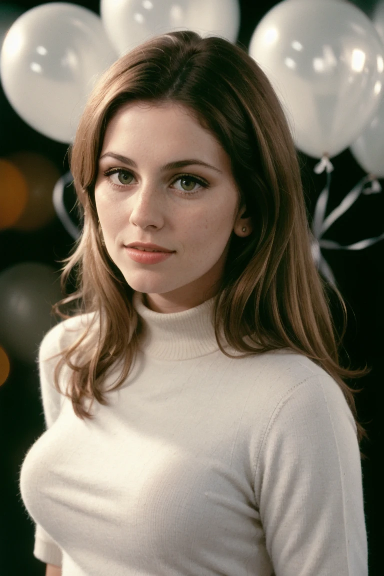 <lora:diorabaird-05:0.6>,diorabaird,(epic), , photo of a woman, ,fashion portrait photo of a woman from the 60s wearing a red turtleneck standing in the middle of a ton of white balloons, taken on a hasselblad medium format camera