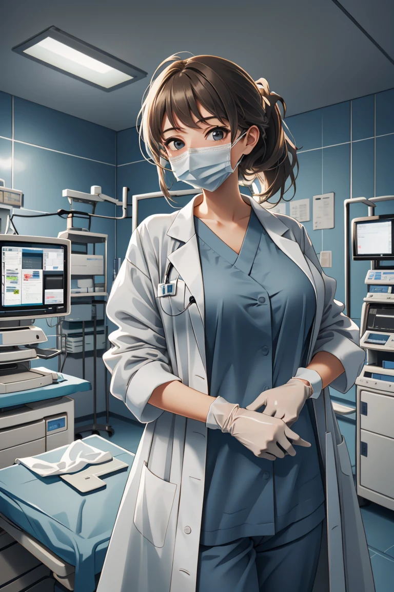 (RAW photo, best quality), operating room, overhead surgical light,blurred background, focused, dithering,backlighting,
 <lora:doctor_surgery_V1.0-000005:0.9> doctor_in_surgery, surgical mask, 1girl, indoors, labcoat, gloves, looking at viewer, doctor,
 <lora:gundam_hoshino:0.52> hoshino fumina, 1girl, large_breasts, looking_at_viewer,