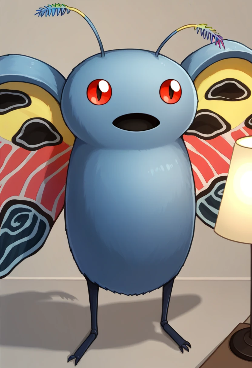 score_9, score_8_up, score_7_up, source_anime BREAK solo, pokemon \(creature\), <lora:Mothman-pdxl_Fp:1>, mothman, red eyes, open mouth, antennae, lamp, wings