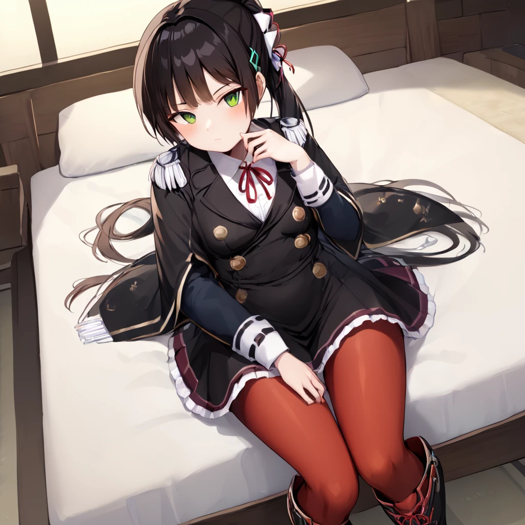 (score_9, score_8_up, score_7_up,,, :1.2)
<lora:Inori-35:1>,hbr_inori, 1girl, solo, long hair, looking at viewer, blush, bangs, brown hair, black hair, hair ornament, long sleeves, dress, ribbon, holding, closed mouth, green eyes, hair ribbon, ponytail,pantyhose, black dress, katana, red pantyhose,boots,