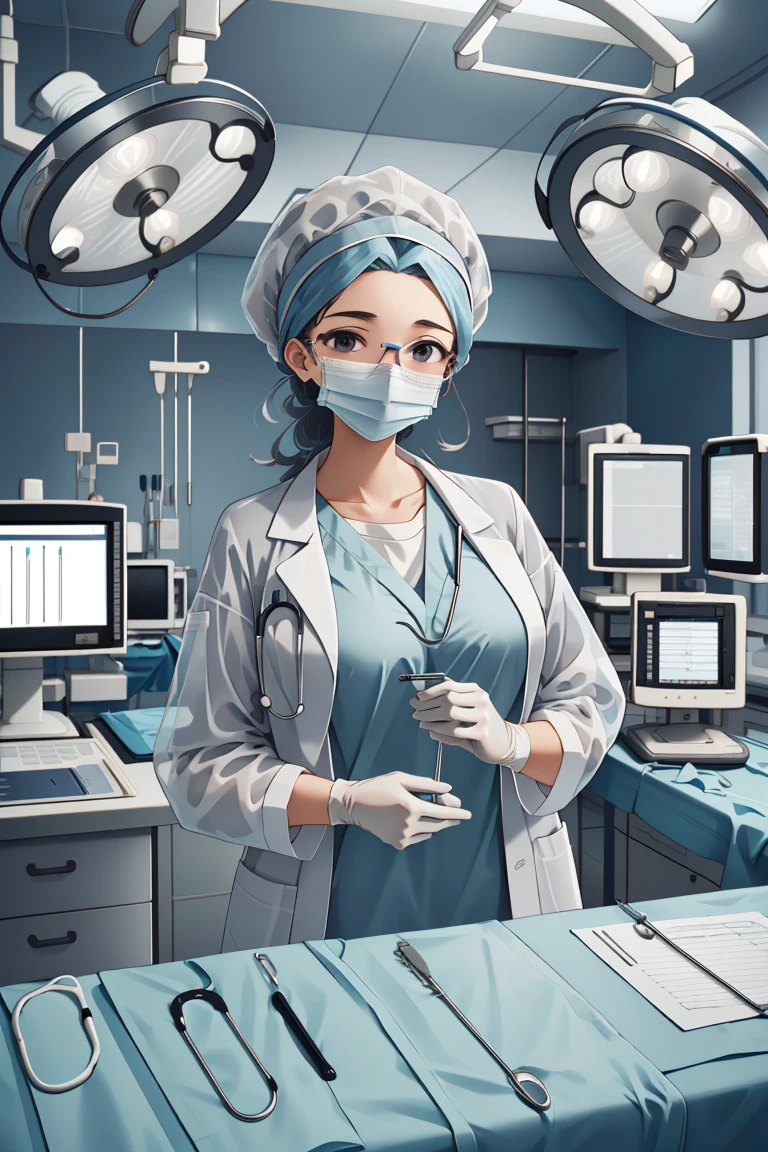 (RAW photo, best quality), operating room, overhead surgical light,blurred background, focused, dithering,backlighting,
 <lora:doctor_surgery_capped_V1.0-000005:0.8> doctor_in_surgery_cap, solo, surgical mask, labcoat, doctor, gloves, stethoscope,headwear,
 <lora:Camilla Kloudiam:0.37> camilla kloudiam, ocg:0001, 1girl,