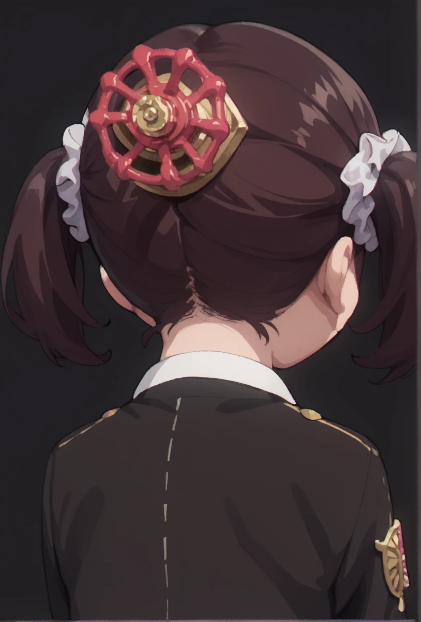 score_9,score_8_up,score_7_up,score_6_up,score_5_up,source_anime,
<lora:valve-logo_pony>,((valve_on_head)),((valve)),from behind,facing away,
simple background,dark background,
1girl,solo,
<lora:becky-blackbell-s1-ponyxl-lora-nochekaiser:0.8>,becky blackbell,black hair,twintails,hairclip,scrunchie,hair scrunchie,long sleeves,dress,school uniform,black dress,eden academy school uniform,