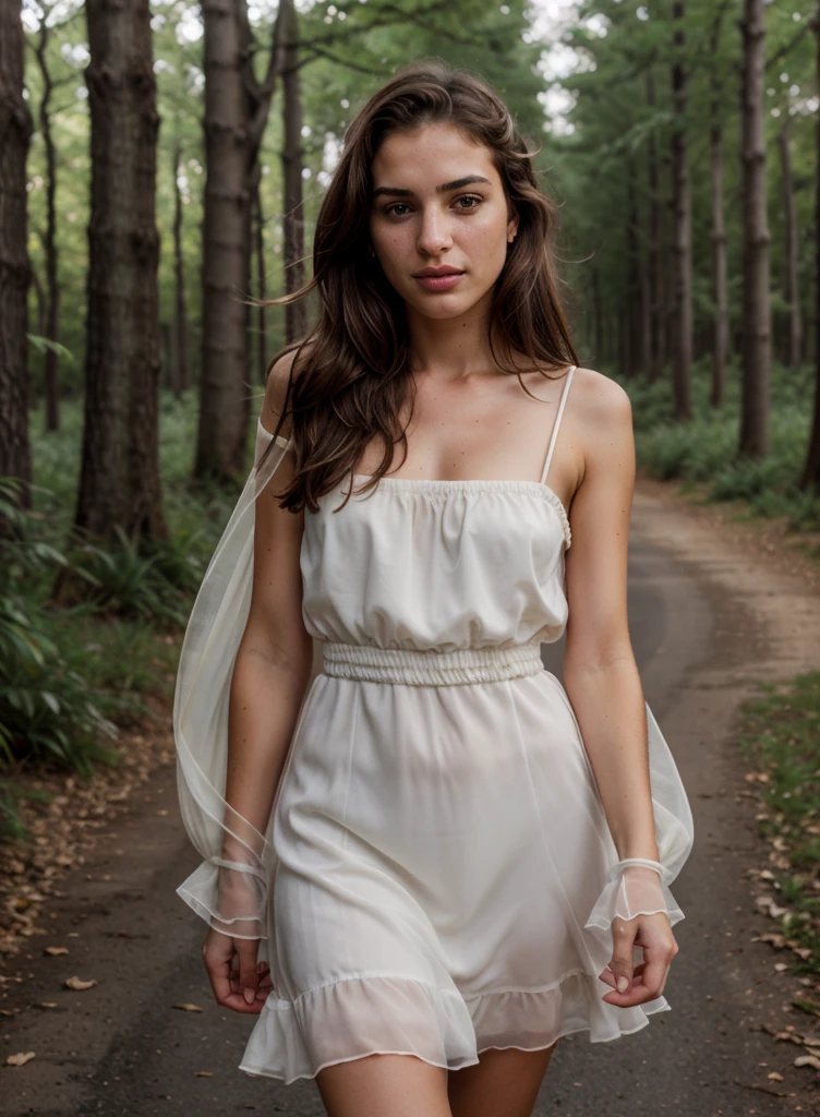 tv_Amina_Faroukh_MXAI, walking through a dreamlike mystical forest at night, wearing a flowing white dress, cinematic shot, (((Ultra-HD-details, Ultra-HD-detailed, Ultra-HD-realistic, Ultra-HD-photo-same-realistic-quality-details))), 8k uhd, dslr, soft lighting, high quality, film grain, Fujifilm XT3