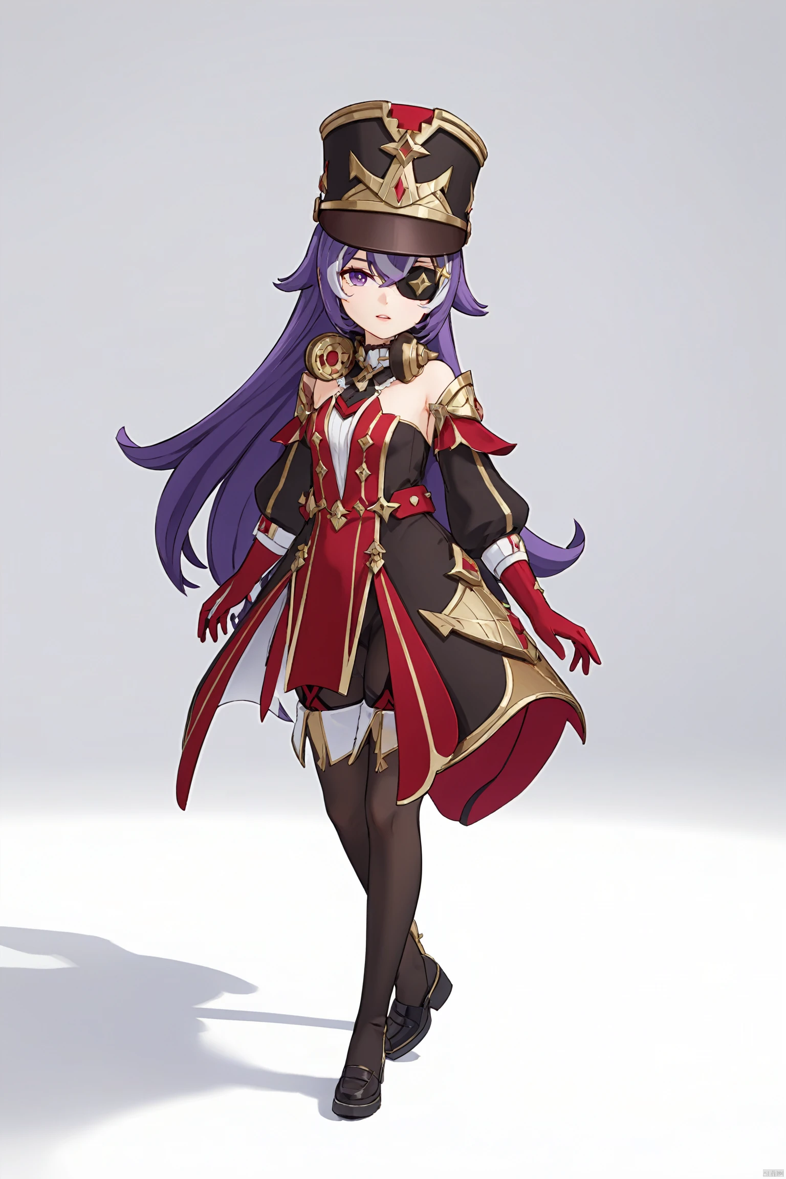 score_9,score_8_up,score_7_up,best quality,masterpiece,source_anime,8k,
masterpiece, best quality,1girl,parted lips, solo,full body,
xwl, def clothe, 1girl, eyepatch, purple hair, purple eyes, long hair, hat, red gloves,
cowboy shot,,white background,wide shot,lens 135mm,f1.8,looking_at_viewer<lora:EMS-330679-EMS:0.700000>