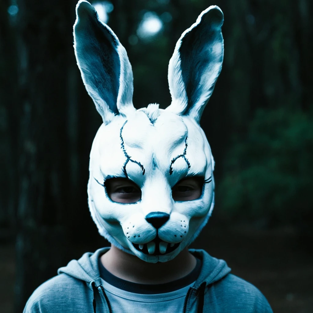 <lora:add-detail-xl:1>
<lora:detailed:0.3>
<lora:perfection style:0.3>
<lora:xl_more_art-full_v1:0.3>
 <lora:Donnie Darko film style:1>
a creepy bunny mask with a creepy face,solo,1boy,closed eyes,blurry,no humans,facing viewer , cinematic, film, Donnie Darko film style