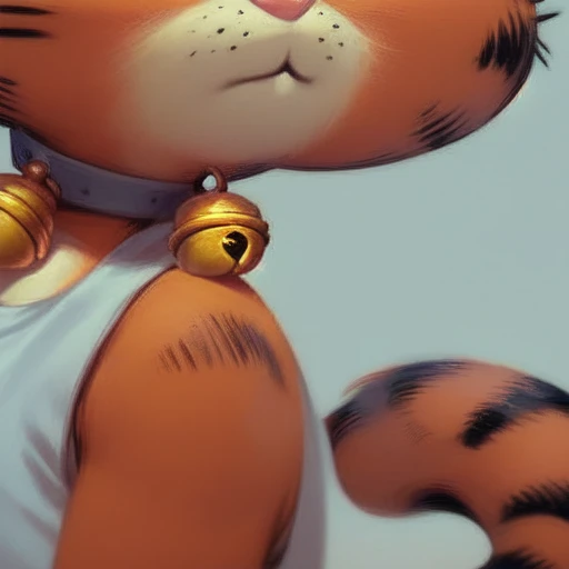 1girl, close-up, head out of frame, freckles, half-closed eyes, jingle bell, neck bell, 1boy, furry female, earrings, bara, tail