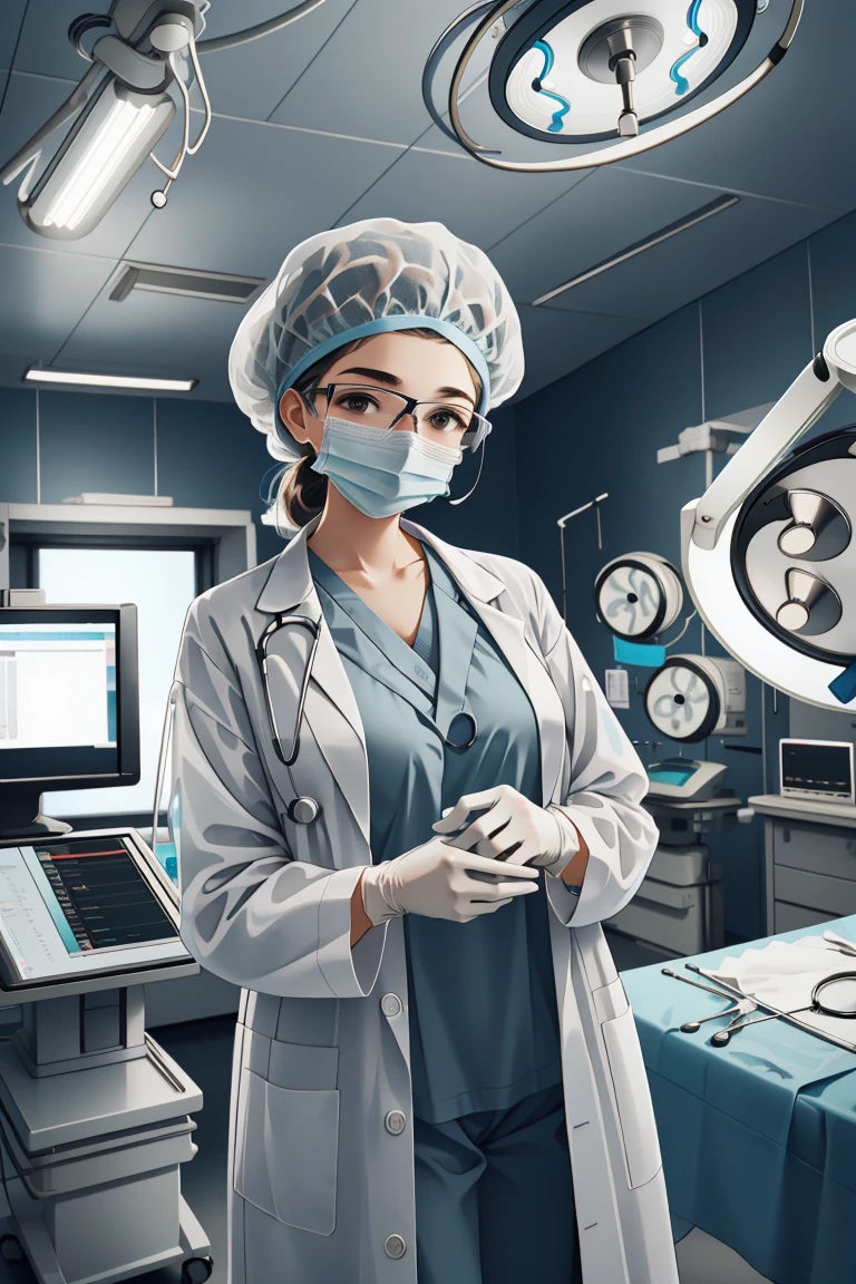 (RAW photo, best quality), operating room, overhead surgical light,blurred background, focused, dithering,backlighting,
 <lora:doctor_surgery_capped_V1.0-000005:0.8> doctor_in_surgery_cap, solo, surgical mask, labcoat, doctor, gloves, stethoscope,