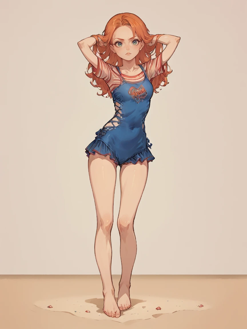 score_9, score_8_up, score_7_up, score_6_up,  1girl, ginger hair, long hair,  <lora:chuckysw1mXLP:0.8> chuckysw1m, swimsuit, shirt, beach,  <lora:Black_Magic_Steering:1> source_anime, full full body,