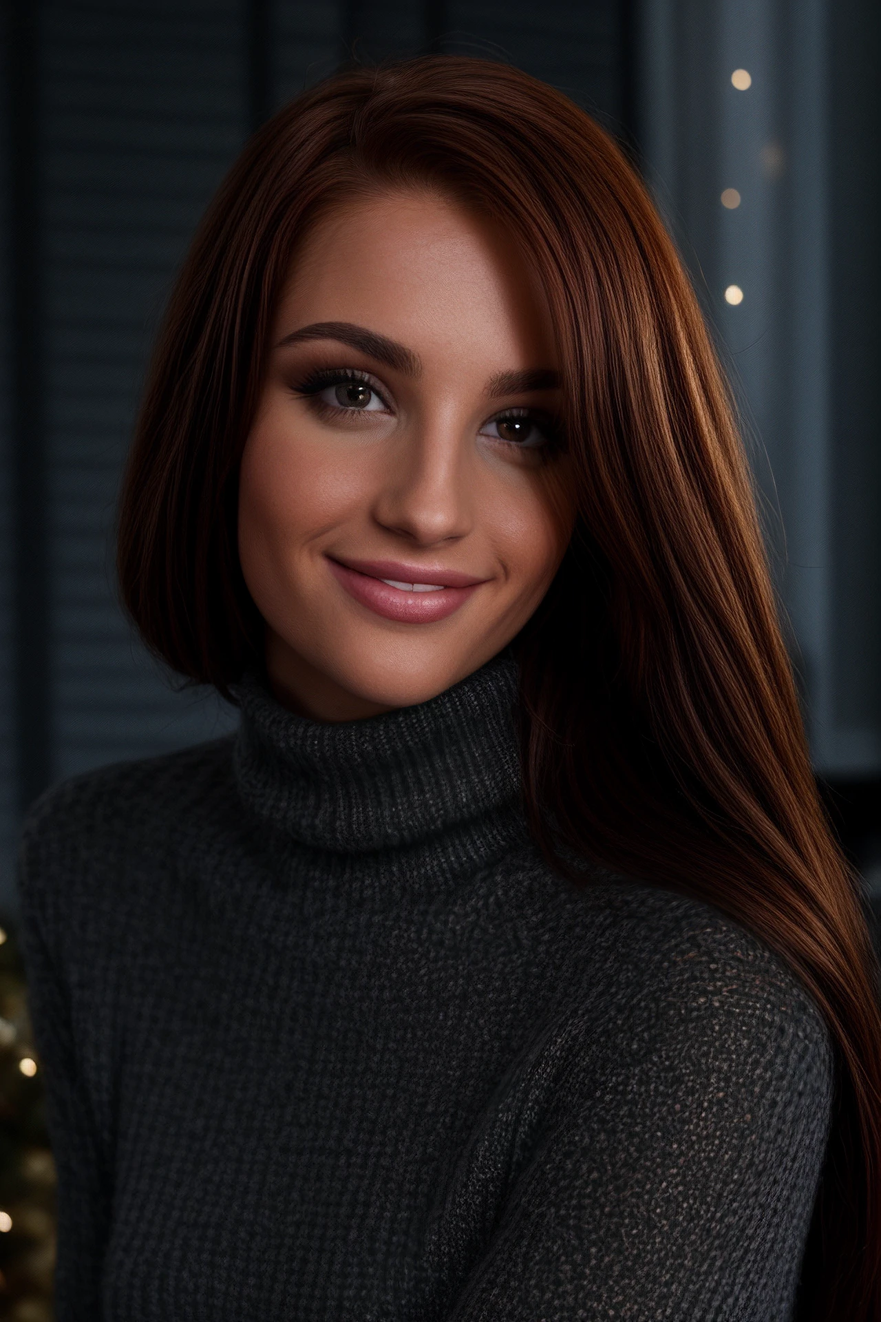 Caption/Description: cinematic still atdeep, sepiatone, portrait,glamour, smile, shiny hair, red hair, long  hair,  bombshell, headshot, turtleneck sweater, seductive, (looking at viewer), <likenesshelpbyshurik3>:0.7 . emotional, harmonious, vignette, highly detailed, high budget, bokeh, cinemascope, moody, epic, gorgeous, film grain, grainy
 : -anime, cartoon, graphic, text, painting, crayon, graphite, abstract, glitch, deformed, mutated, ugly, disfigured, <unspeakable_horrors_composition_4v>,<_majicnegative_v2_0_8_>, Nipples, cleavage, cg, illustration, 
  : <as_midaged>
   : Steps: 9, Sampler: DPM++ 2M AYS, Guidance Scale: 5.3, Seed: 3494820063, Size: 640x960, Model: nqp2_4_f32.ckpt, Strength: 1.0, Seed Mode: Torch CPU Compatible, Upscaler: esrgan_4x_universal_upscaler_v2_sharp_f16.ckpt, LoRA 1 Model: style___more_details_lora_f16.ckpt, LoRA 1 Weight: 0.92, LoRA 2 Model: model___atlantis_deep_lora_f16.ckpt, LoRA 2 Weight: 0.6