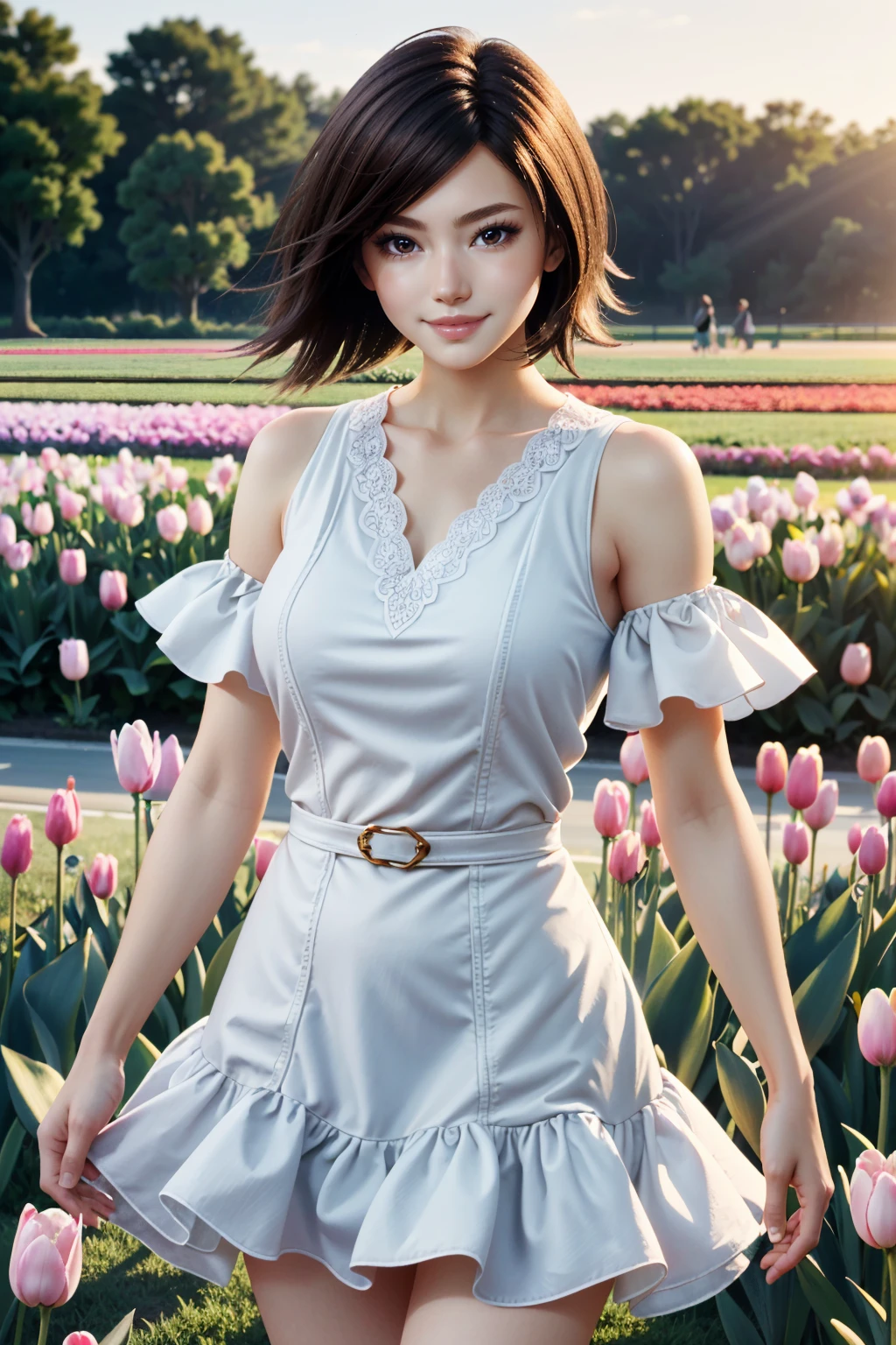 ((ultra detailed, masterpiece, absurdres))
<lora:TKAsuka:0.8>
TKAsuka, 1girl, brown hair, brown eyes, in a field of tulips, golden hour, elegant dress, smiling