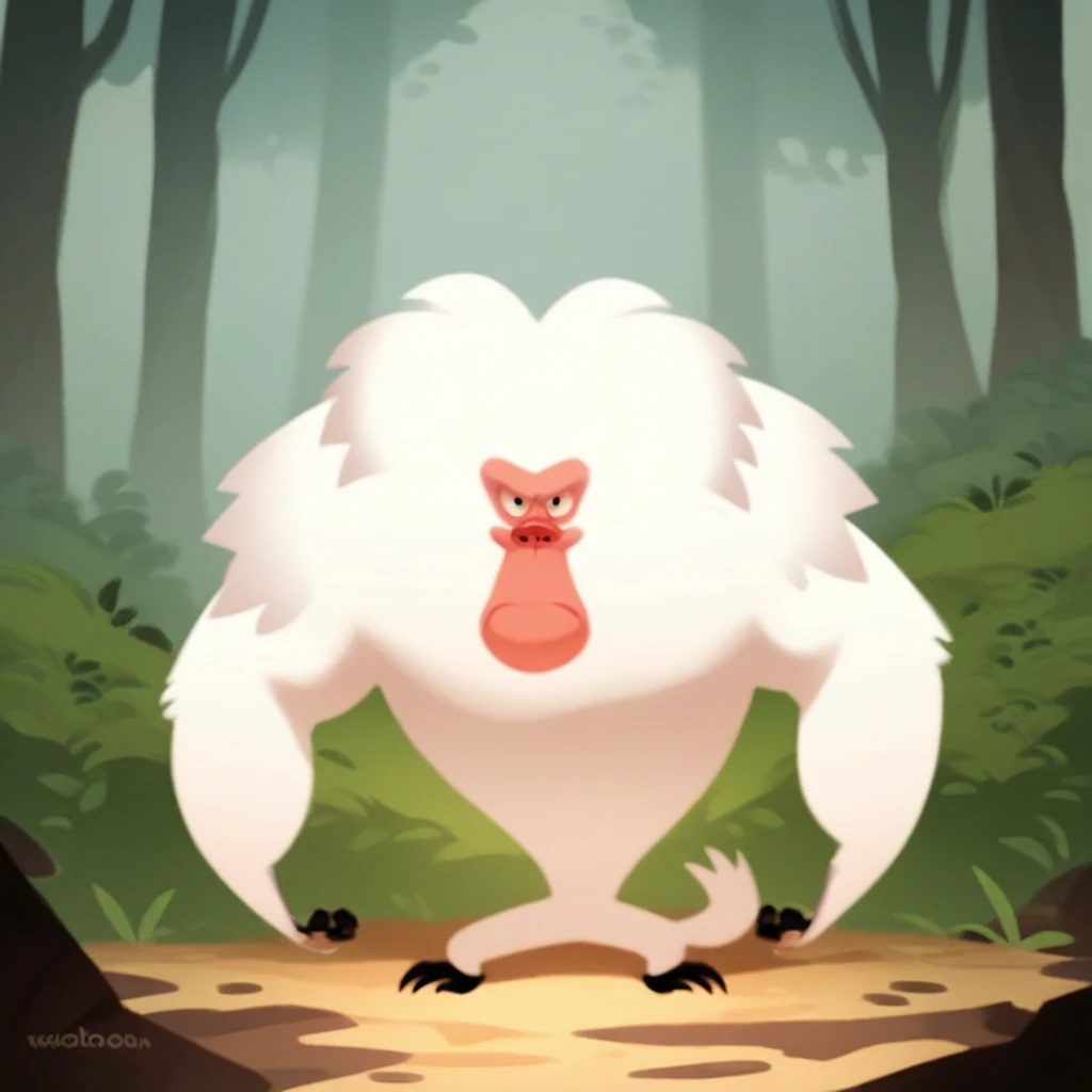 score_9, score_8_up, score_7_up, score_6_up, score_5_up BREAK Baboon, white fur, primate, villain, 1boy, solo, arms down, frown, looking at viewer BREAK forest