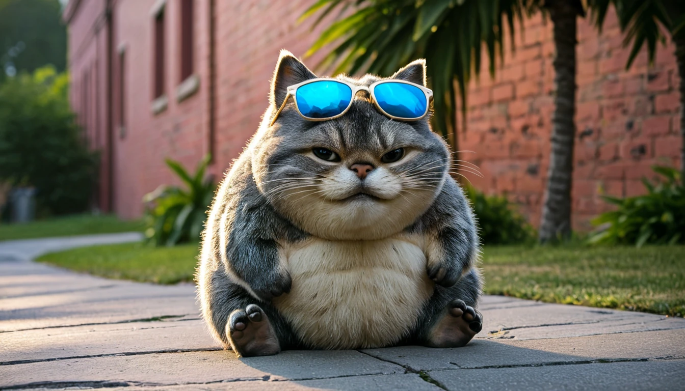 cinematic, Chonk with  sunglasses on top of head<lora:sunglasses_on_head-000010:1>