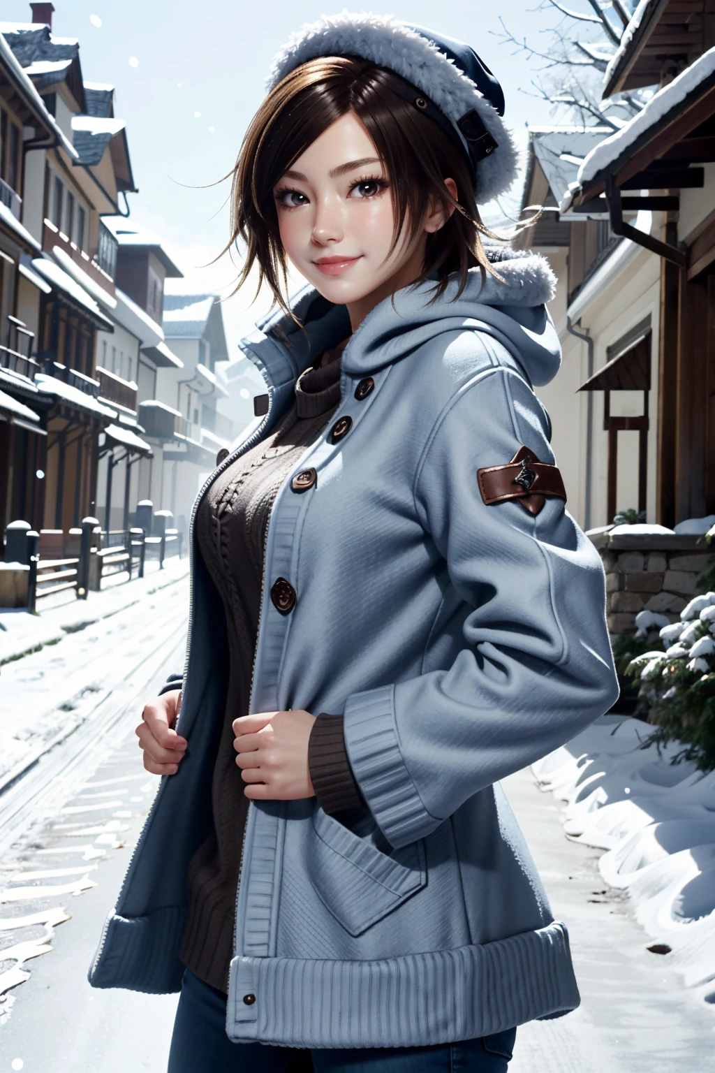 ((ultra detailed, masterpiece, absurdres))
<lora:TKAsuka:0.8>
TKAsuka, 1girl, brown hair, brown eyes, in a winter wonderland, cowboy shot, winter clothing, smile