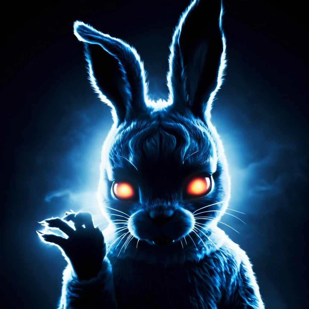 <lora:add-detail-xl:1>
<lora:detailed:0.3>
<lora:perfection style:0.3>
<lora:xl_more_art-full_v1:0.3>
 <lora:Donnie Darko film style:1>
a rabbit with a glowing eyes and a glowing claws,1girl,solo,glowing,monster , spiral glow, cinematic, film, Donnie Darko film style