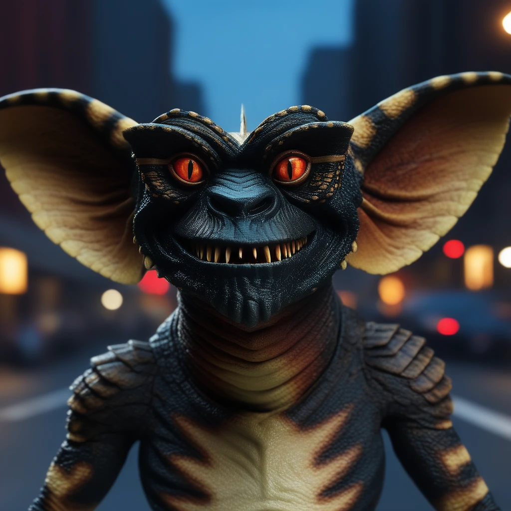 Xgremlinx, amazing quality, masterpiece, best quality, hyper detailed, ultra detailed, UHD, perfect anatomy, portrait, hyper-realism, majestic, awesome, inspiring, - portrait in night city street , cinematic composition, soft shadows, national geographic style,