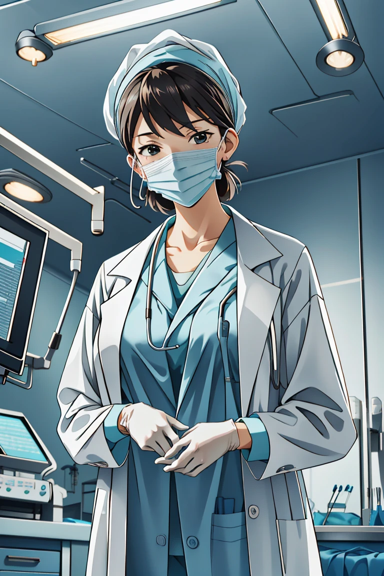 (RAW photo, best quality), operating room, overhead surgical light,blurred background, focused, dithering,backlighting,
 <lora:doctor_surgery_capped_V1.0-000005:0.8> doctor_in_surgery_cap, solo, surgical mask, labcoat, doctor, gloves, stethoscope,headwear,
 <lora:Fubuki Kyouka_GT_V1.0:0.8> fubuki kyouka,