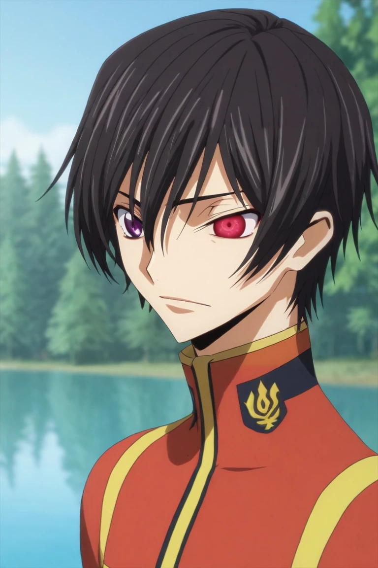 score_9, score_8_up, score_7_up, source_anime, rating_safe, intricate details, (3d:0.4), , depth of field, 1boy, solo, male focus, <lora:lelouch_lamperouge_pony:1>, lelouch_lamperouge, black hair, purple eyes, hair between eyes, bangs, heterochromia, red eyes, , asymmetrical, lake city, midnight, the pose, distracted, aloof, oblivious, firefighter costume, <lora:sdxl_lightning_8step_lora:1>