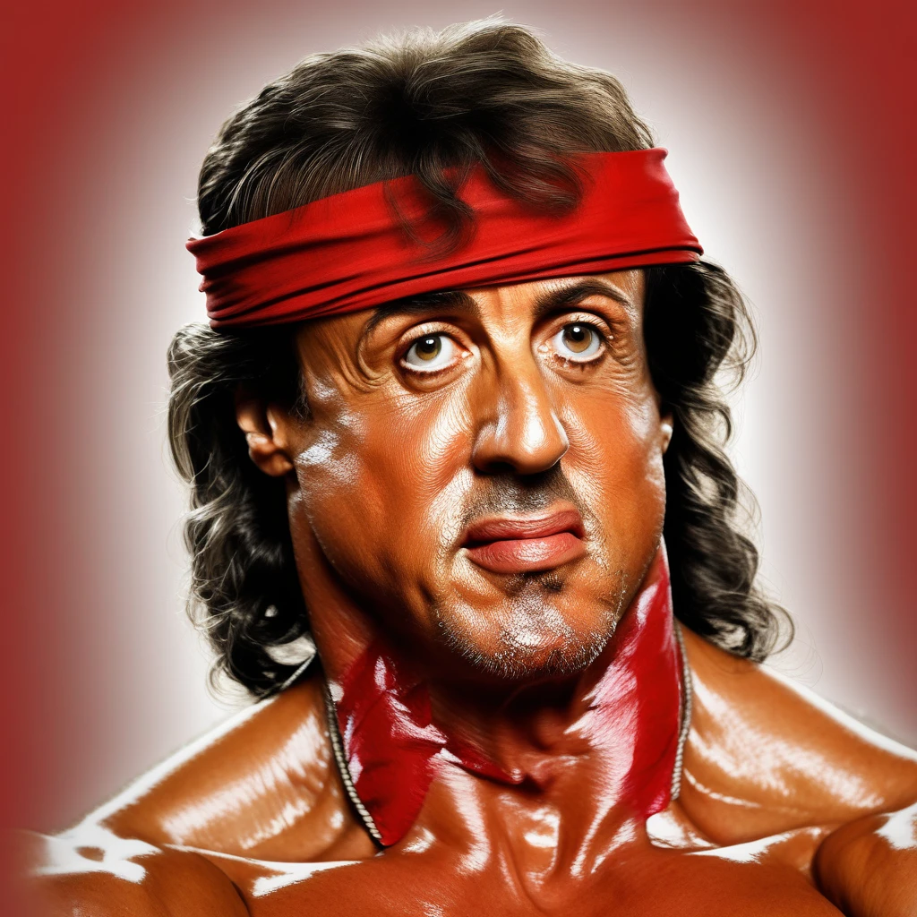 SylvesterStallone as Rambo, Red Bandana, caricature