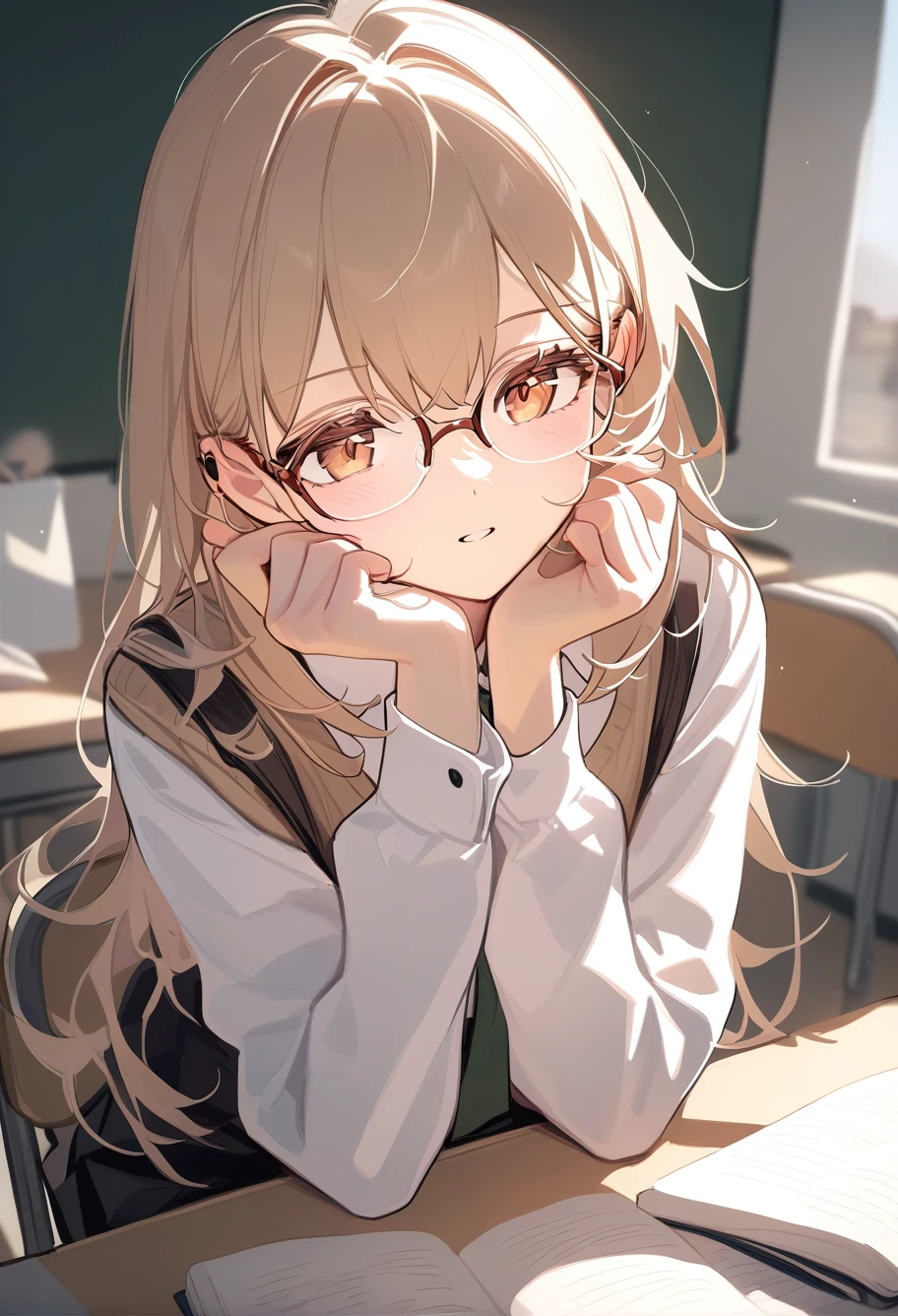 staekinglight,1girl,student,brown eyes,glasses,newest,medium quality,general,masterpiece,<lora:nai3animation_v2.6.1:1>,